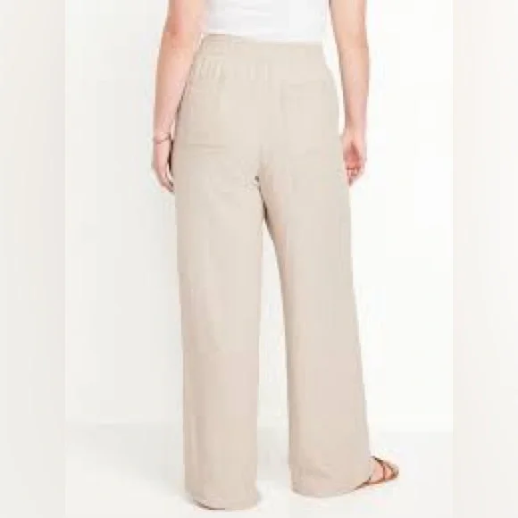 Old Navy Cream Wide-Leg linen blend pull on Pants Size Large - Picture 3 of 6